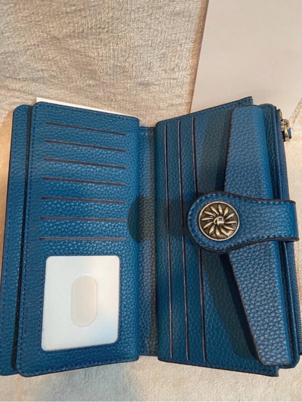 Teal Pebbled Leather Women's Wallet with Decorative Snap